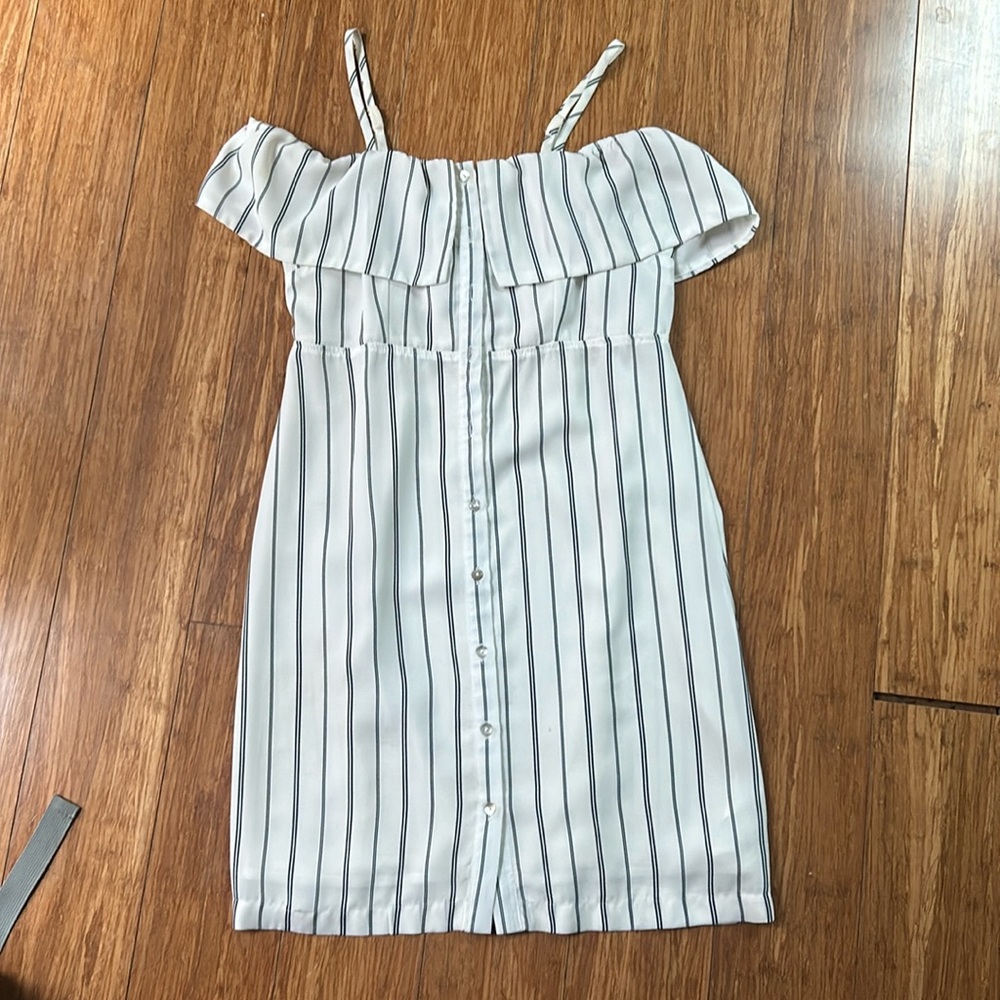 White spaghetti strap dress with black stripes